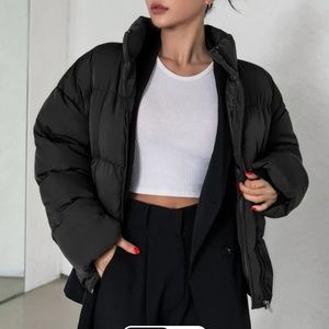 Slant Pocket Drop Shoulder Zipper Puffer Coat